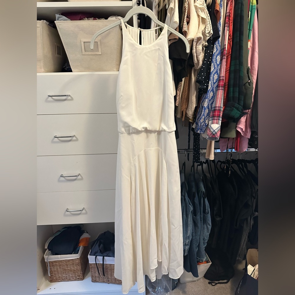 Halston white midi dress, halter with open back